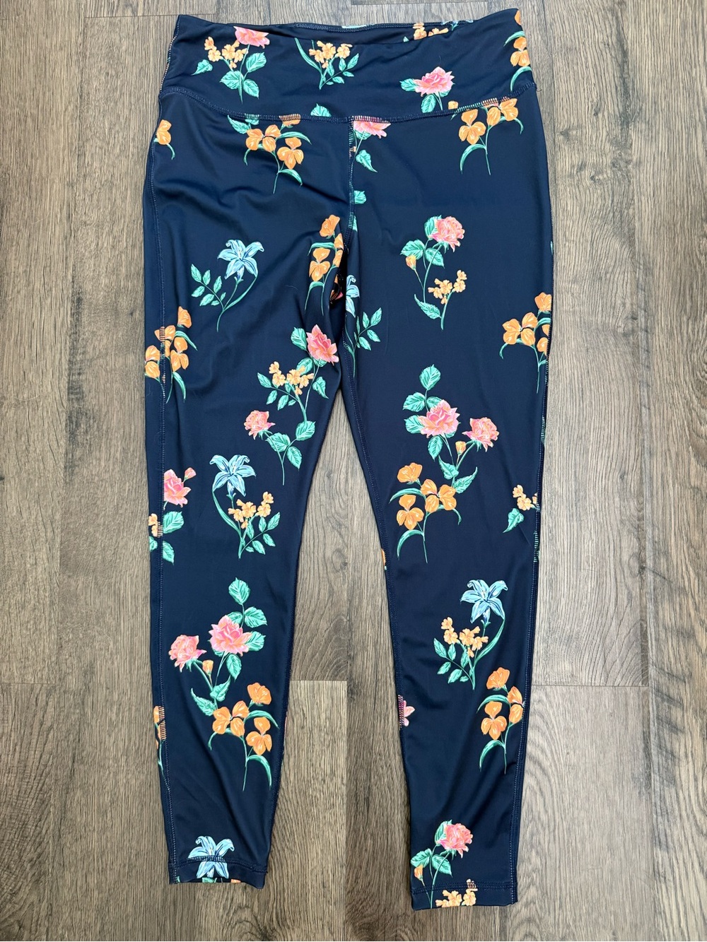 Crown & Ivy Women’s Blue Floral Full Length Athletic Leggings Size Large